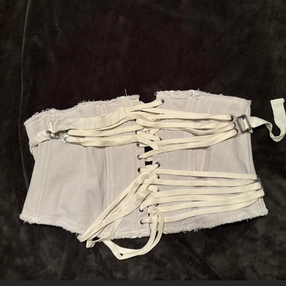 White Lace-Up Corset Top